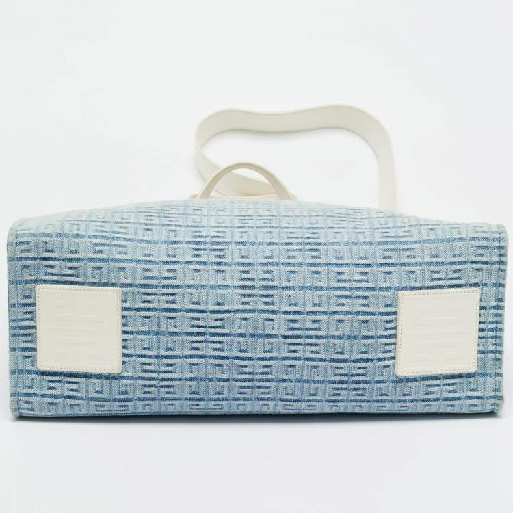 Pre Owned Givenchy Blue/Cream 4G Denim and Leather Medium Tote