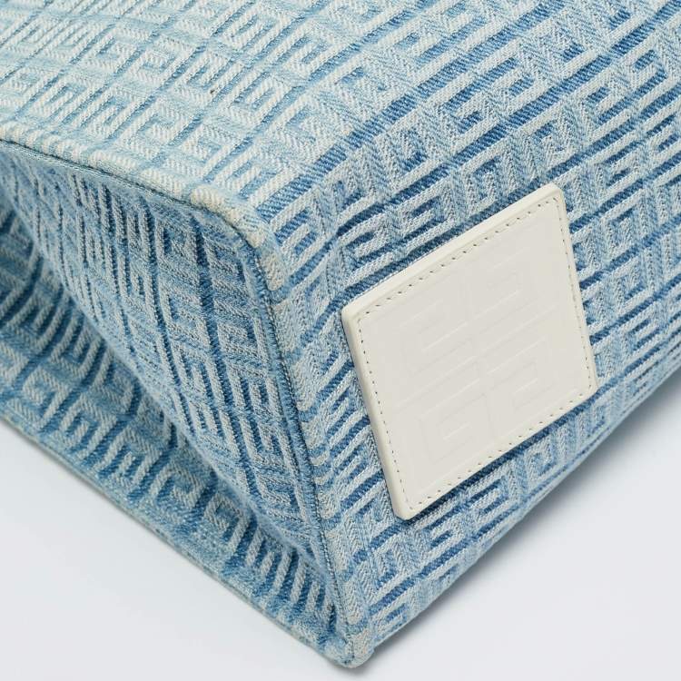 Pre Owned Givenchy Blue/Cream 4G Denim and Leather Medium Tote