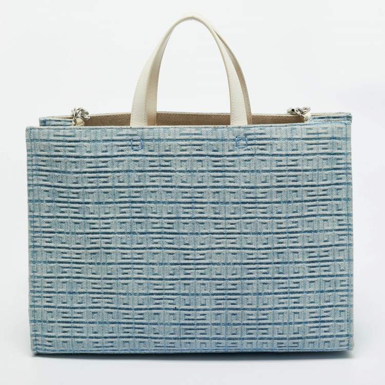 Pre Owned Givenchy Blue/Cream 4G Denim and Leather Medium Tote