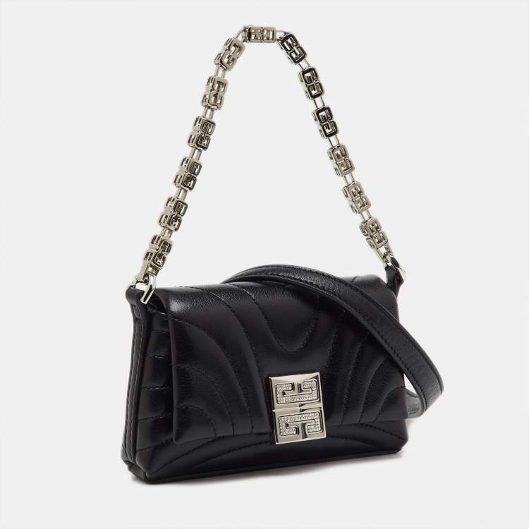 Pre Owned Givenchy Black Quilted Leather 4G Liquid Micro Shoulder Bag