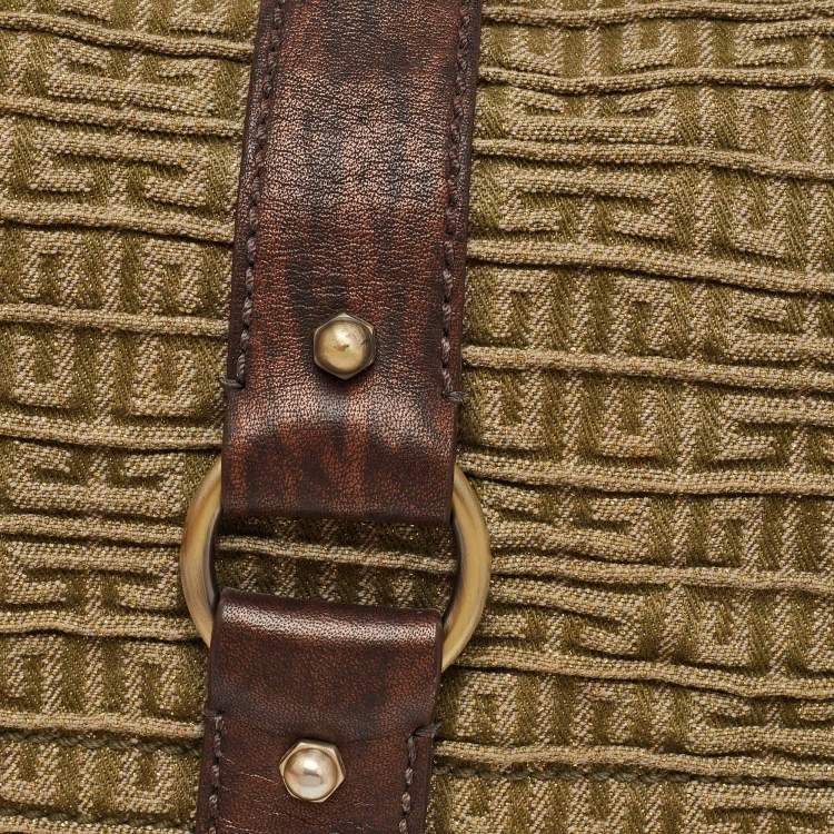 Pre Owned Givenchy Green/Brown Signature Canvas and Leather Flap Shoulder Bag