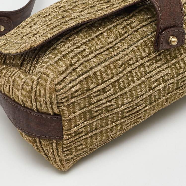 Pre Owned Givenchy Green/Brown Signature Canvas and Leather Flap Shoulder Bag
