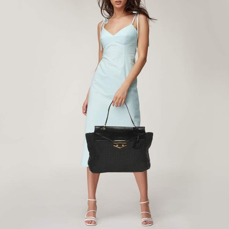 Pre Owned Givenchy Black Monogram Canvas and Leather Top Handle Bag