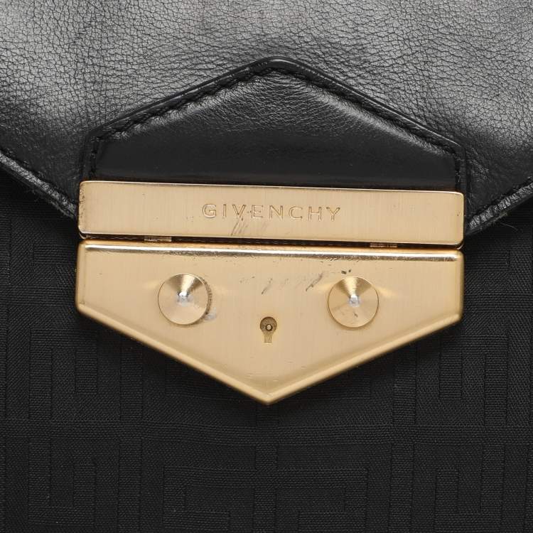 Pre Owned Givenchy Black Monogram Canvas and Leather Top Handle Bag