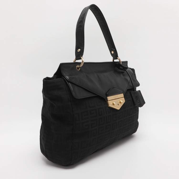 Pre Owned Givenchy Black Monogram Canvas and Leather Top Handle Bag