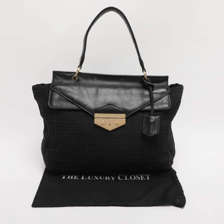 Pre Owned Givenchy Black Monogram Canvas and Leather Top Handle Bag