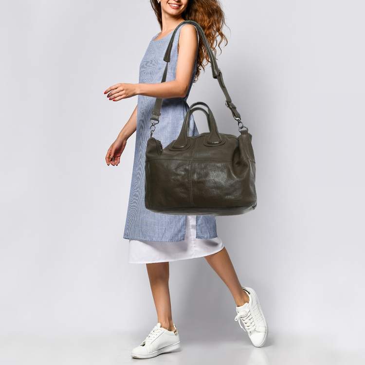 Pre Owned Givenchy Olive Green Leather Large Nightingale Satchel