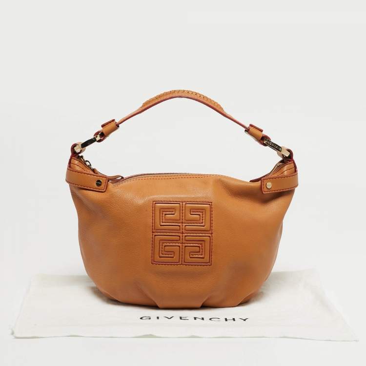 Pre Owned Givenchy Tan Leather Greca Logo Hobo