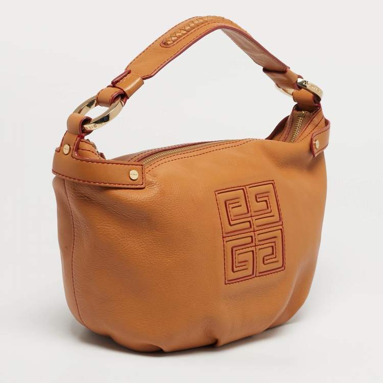 Pre Owned Givenchy Tan Leather Greca Logo Hobo