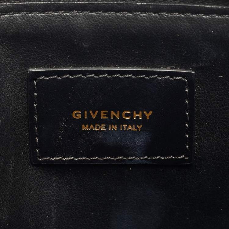 Pre Owned Givenchy Black Leather Logo Print Zipped Pouch