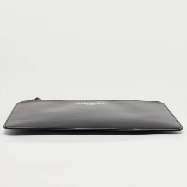 Pre Owned Givenchy Black Leather Logo Print Zipped Pouch