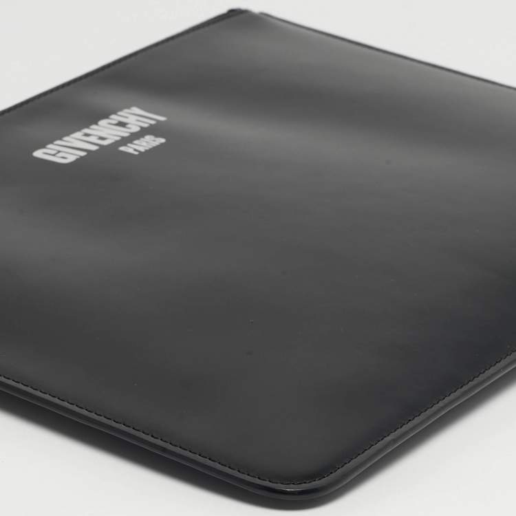 Pre Owned Givenchy Black Leather Logo Print Zipped Pouch