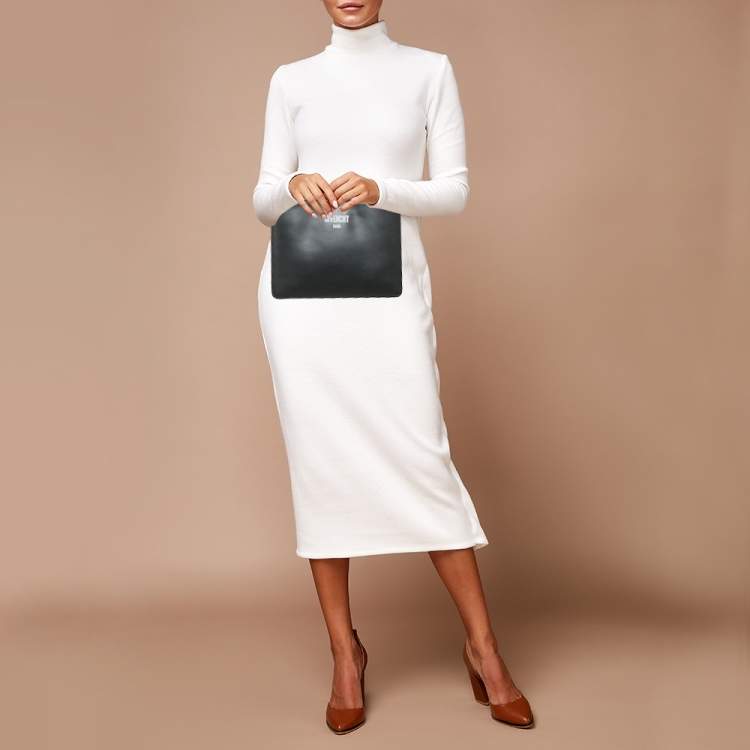 Pre Owned Givenchy Black Leather Logo Print Zipped Pouch