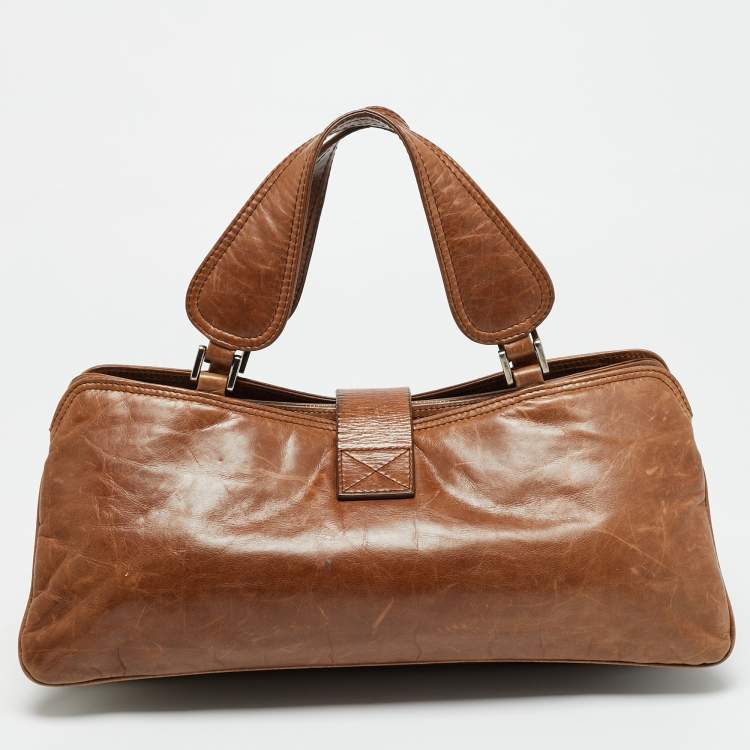 Pre Owned Givenchy Greca Flap Brown Leather Tote