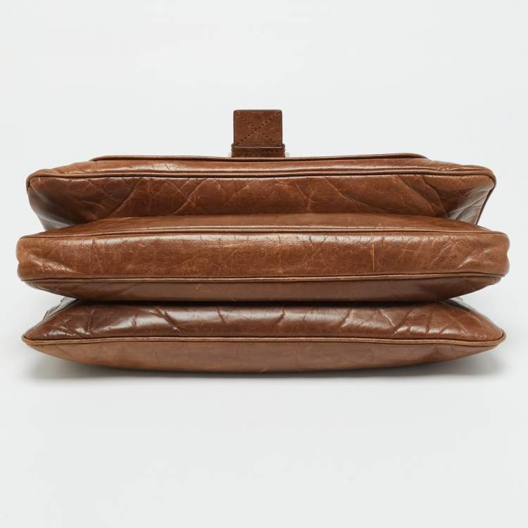 Pre Owned Givenchy Greca Flap Brown Leather Tote