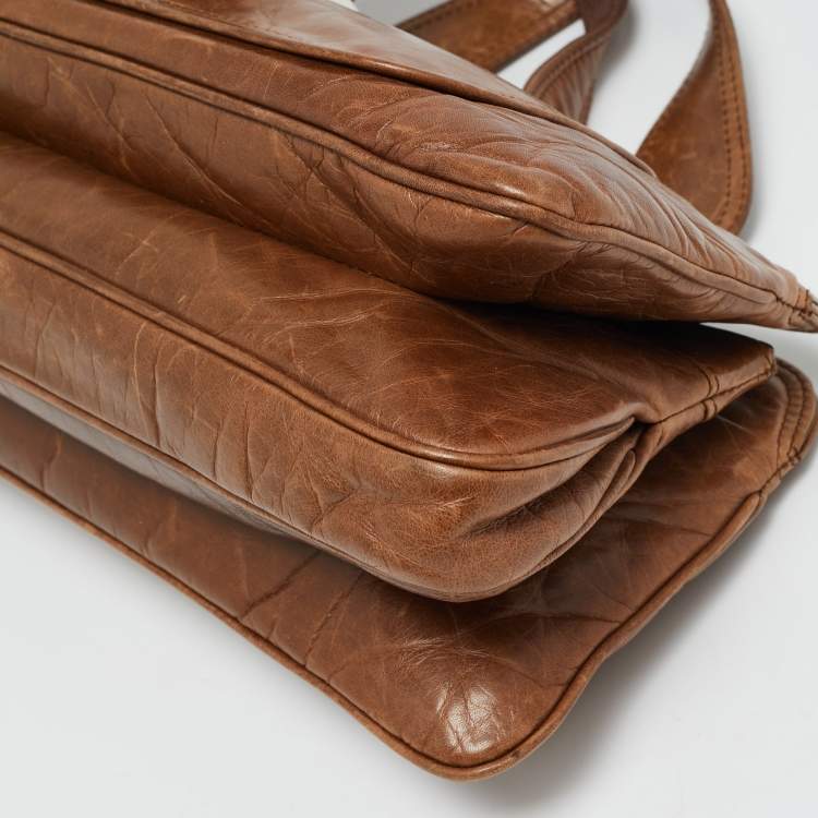 Pre Owned Givenchy Greca Flap Brown Leather Tote