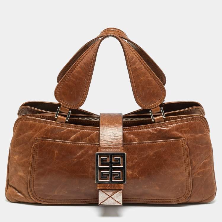 Pre Owned Givenchy Greca Flap Brown Leather Tote