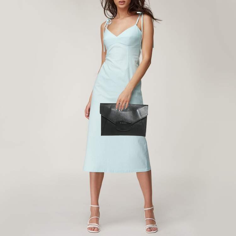 Pre Owned Givenchy Black Leather Antigona Envelope Clutch