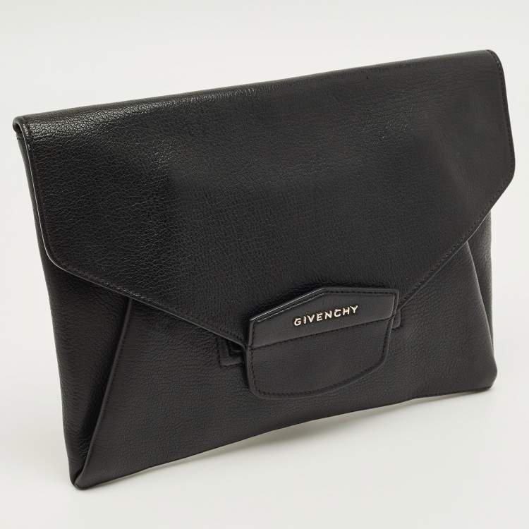 Pre Owned Givenchy Black Leather Antigona Envelope Clutch