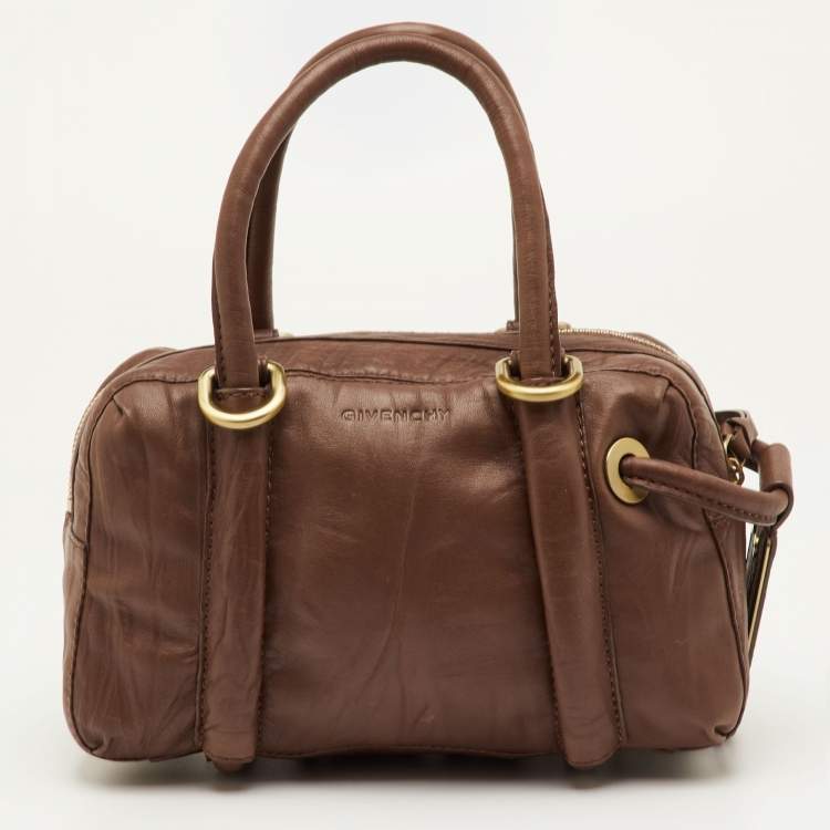 Pre Owned Givenchy Small Brown Leather Lucrezia Zip Boston Bag