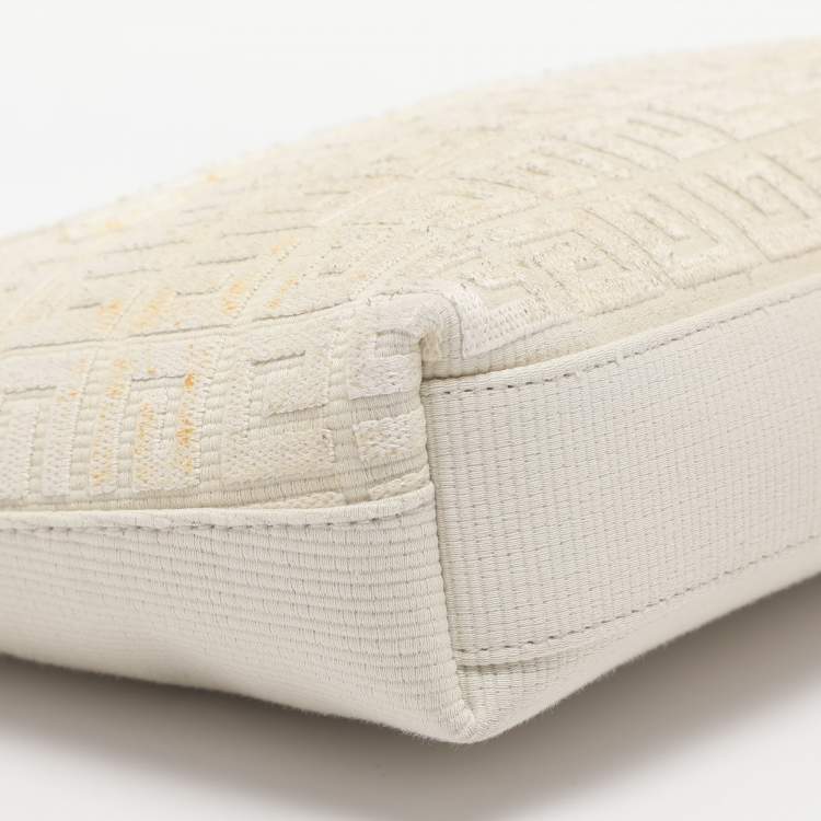 Pre Owned Givenchy Logo Embroidered Off White Canvas Wristlet Clutch