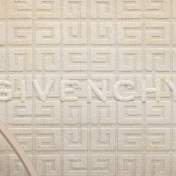 Pre Owned Givenchy Logo Embroidered Off White Canvas Wristlet Clutch