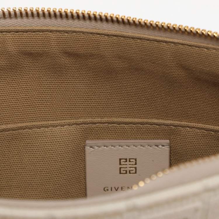 Pre Owned Givenchy Logo Embroidered Off White Canvas Wristlet Clutch