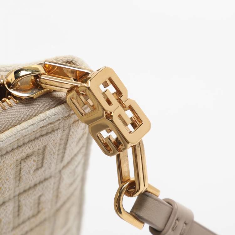 Pre Owned Givenchy Logo Embroidered Off White Canvas Wristlet Clutch