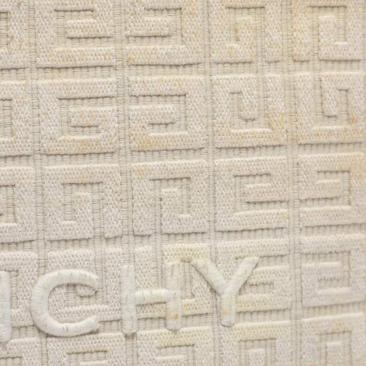 Pre Owned Givenchy Logo Embroidered Off White Canvas Wristlet Clutch