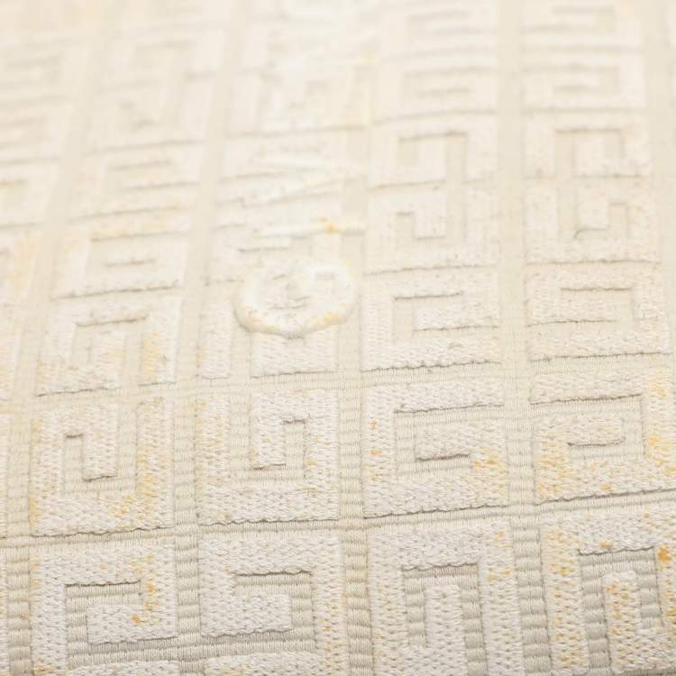 Pre Owned Givenchy Logo Embroidered Off White Canvas Wristlet Clutch