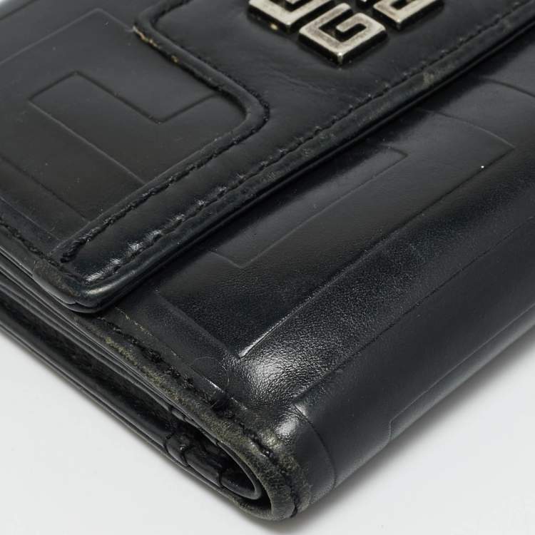Pre Owned Givenchy Black Monogram Leather Compact Wallet