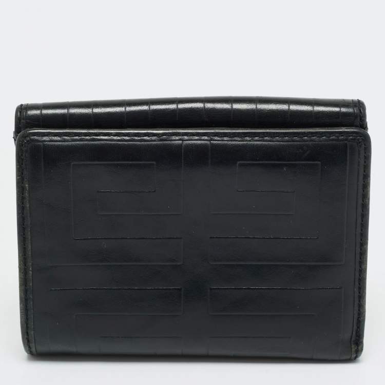 Pre Owned Givenchy Black Monogram Leather Compact Wallet