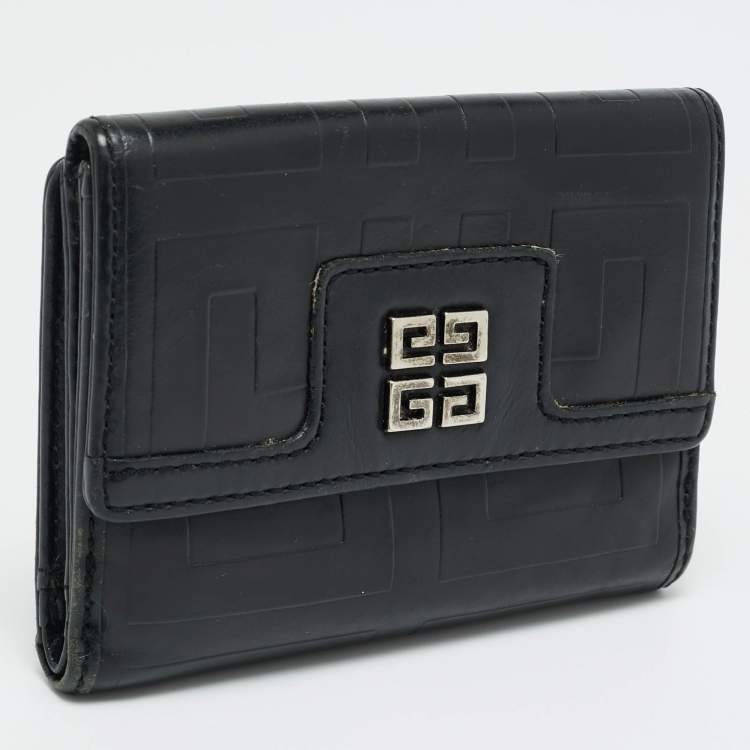 Pre Owned Givenchy Black Monogram Leather Compact Wallet