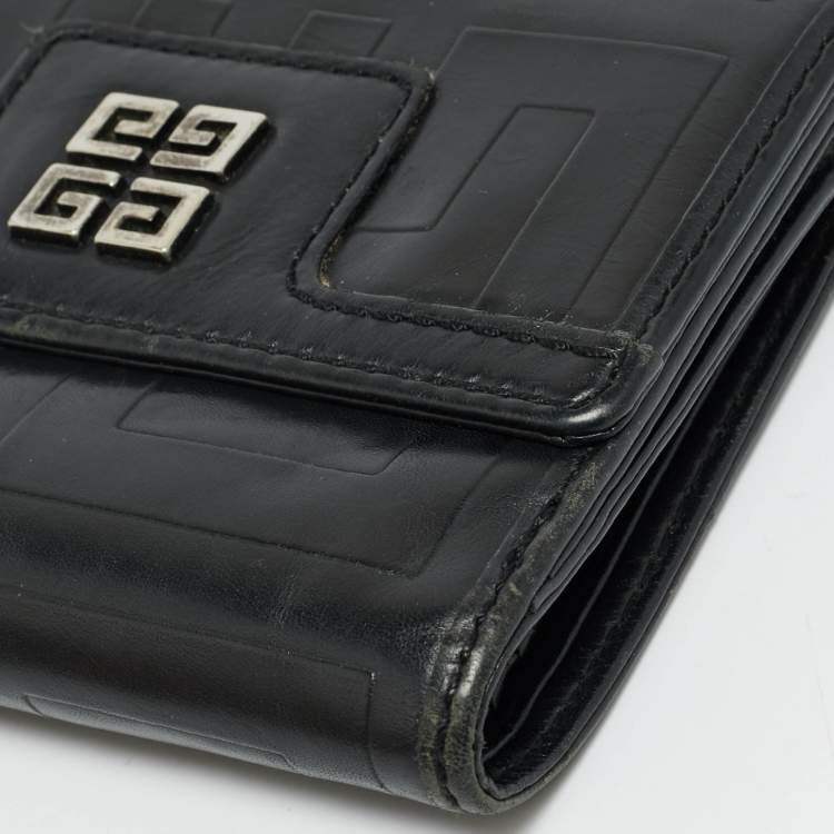 Pre Owned Givenchy Black Monogram Leather Compact Wallet