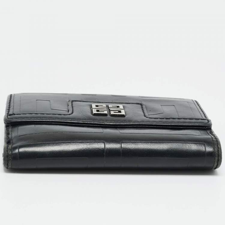 Pre Owned Givenchy Black Monogram Leather Compact Wallet