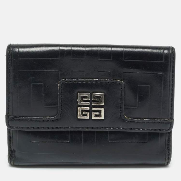 Pre Owned Givenchy Black Monogram Leather Compact Wallet
