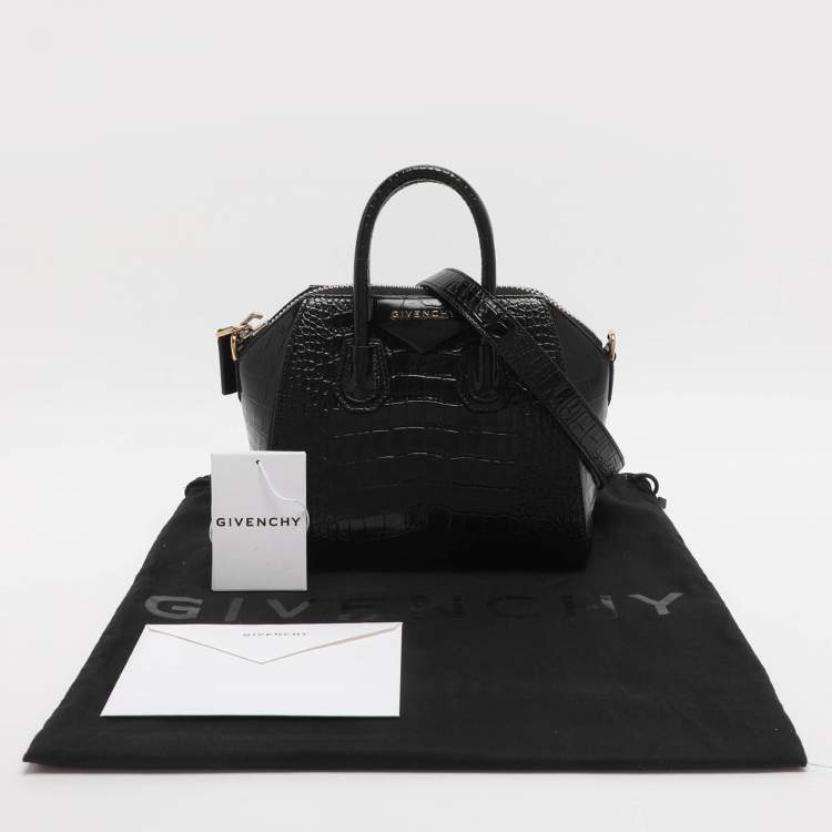 Pre Owned Givenchy Antigona Mini Black Croc Embossed Leather Satchel