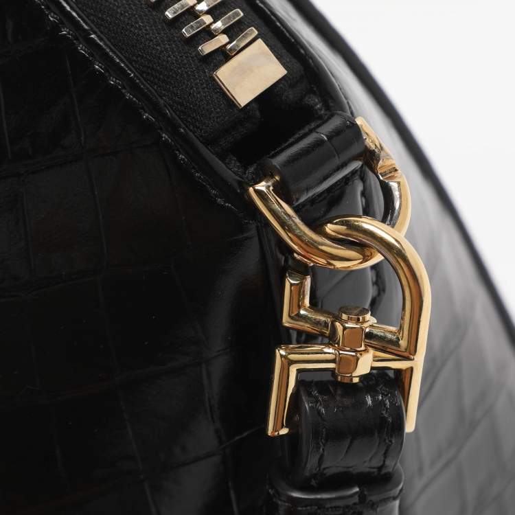 Pre Owned Givenchy Antigona Mini Black Croc Embossed Leather Satchel