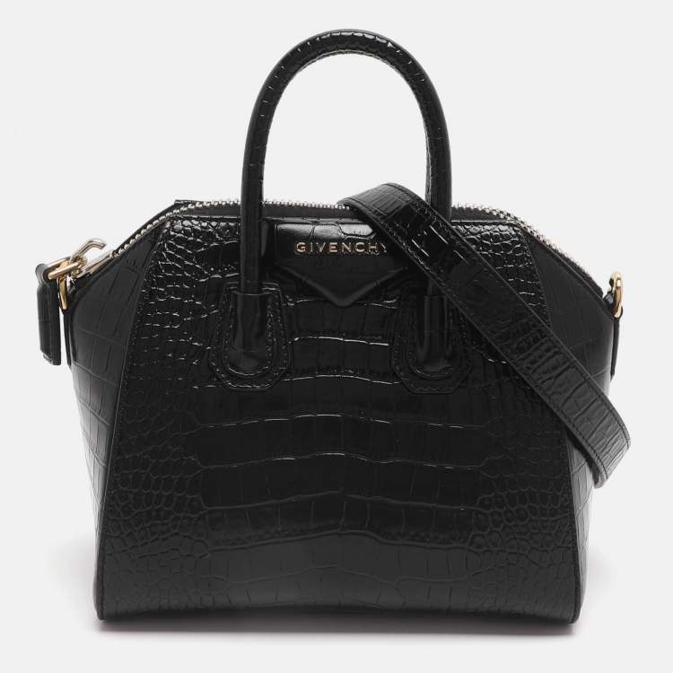 Pre Owned Givenchy Antigona Mini Black Croc Embossed Leather Satchel