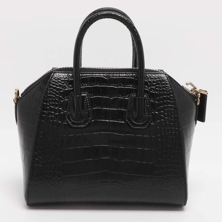 Pre Owned Givenchy Antigona Mini Black Croc Embossed Leather Satchel