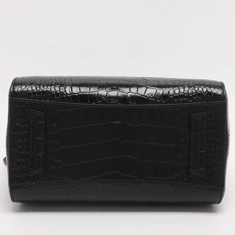 Pre Owned Givenchy Antigona Mini Black Croc Embossed Leather Satchel