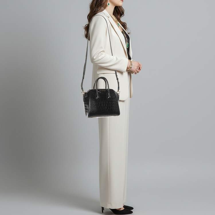 Pre Owned Givenchy Antigona Mini Black Croc Embossed Leather Satchel