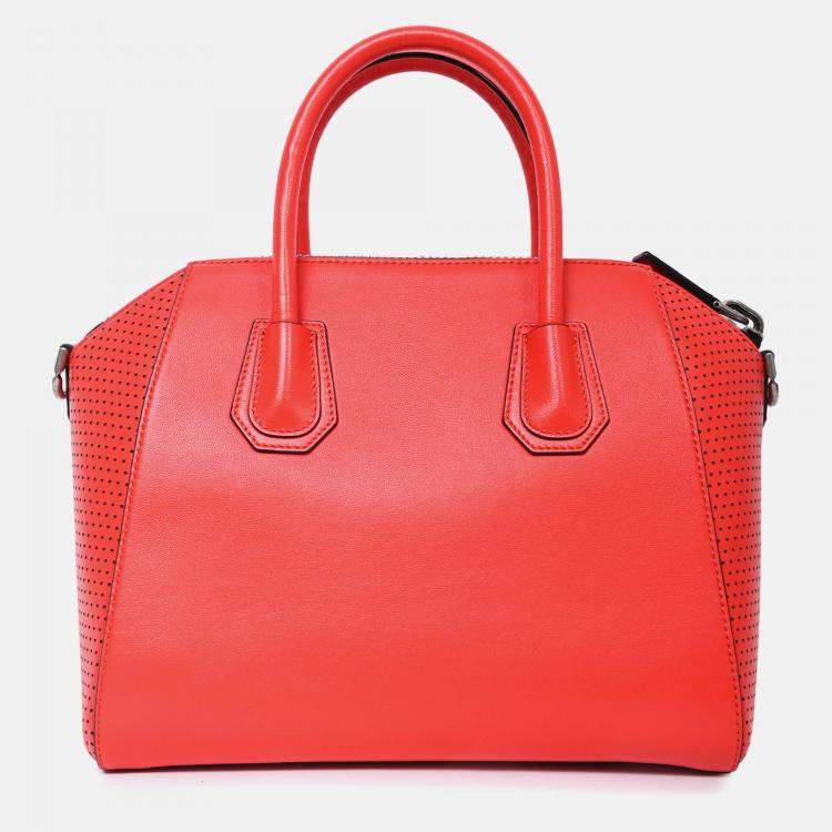 Pre Owned Givenchy Red Perforated Leather Small Antigona Top Handle