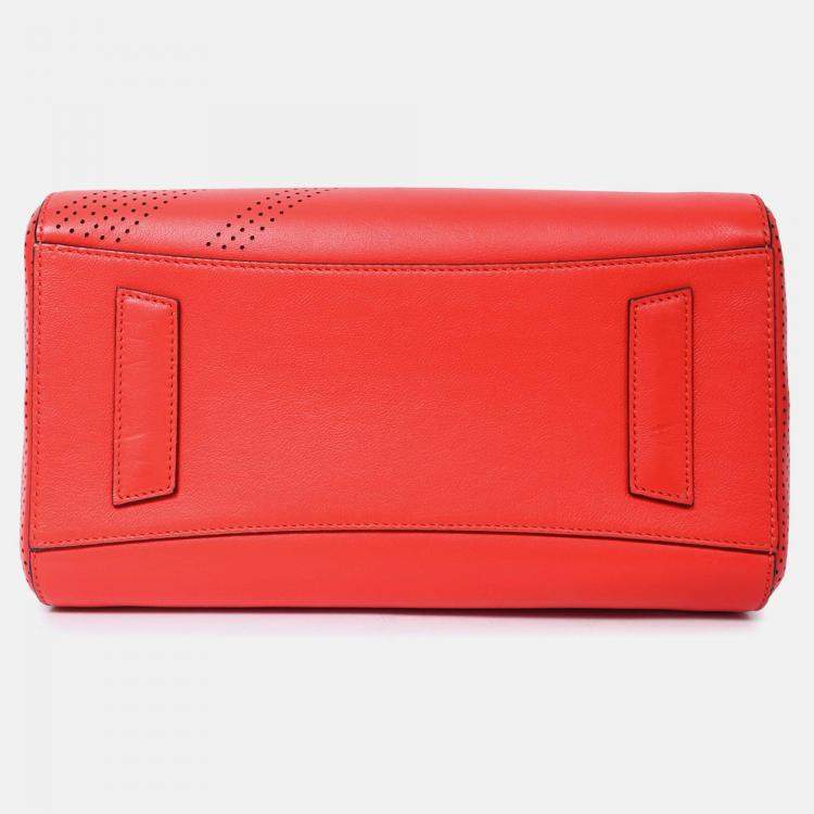 Pre Owned Givenchy Red Perforated Leather Small Antigona Top Handle