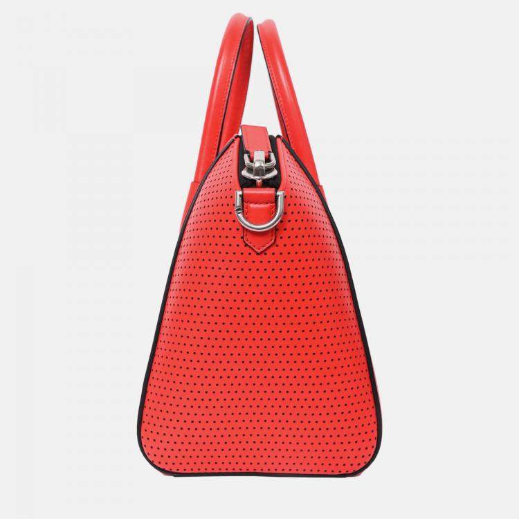 Pre Owned Givenchy Red Perforated Leather Small Antigona Top Handle