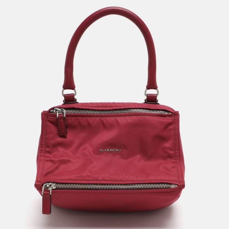 Pre Owned Givenchy Pandora Medium Burgundy Nylon Box Shoulder Bag