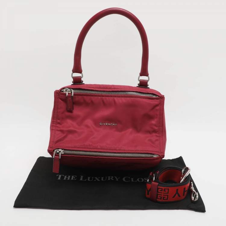 Pre Owned Givenchy Pandora Medium Burgundy Nylon Box Shoulder Bag