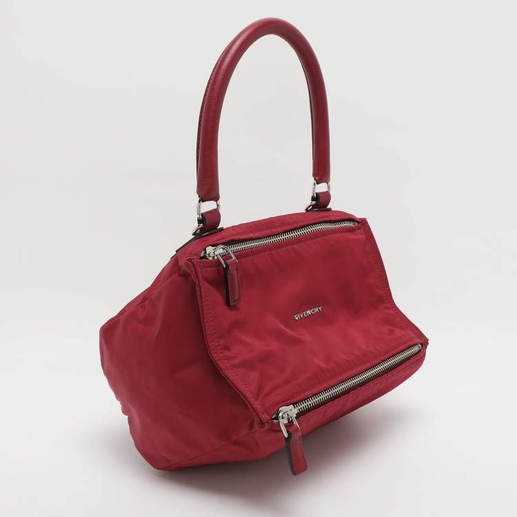 Pre Owned Givenchy Pandora Medium Burgundy Nylon Box Shoulder Bag