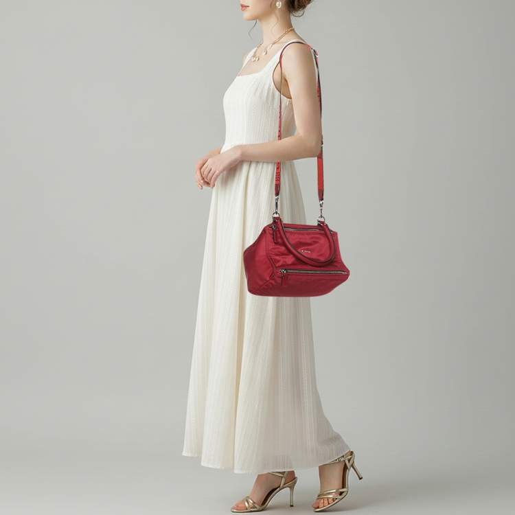 Pre Owned Givenchy Pandora Medium Burgundy Nylon Box Shoulder Bag