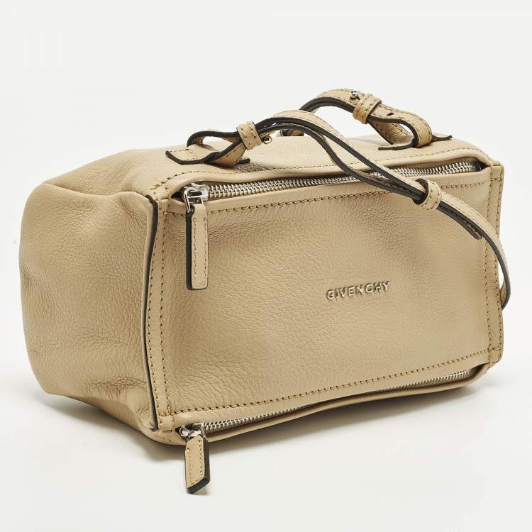 Pre Owned Givenchy Pandora Mini Beige Leather Shoulder Bag